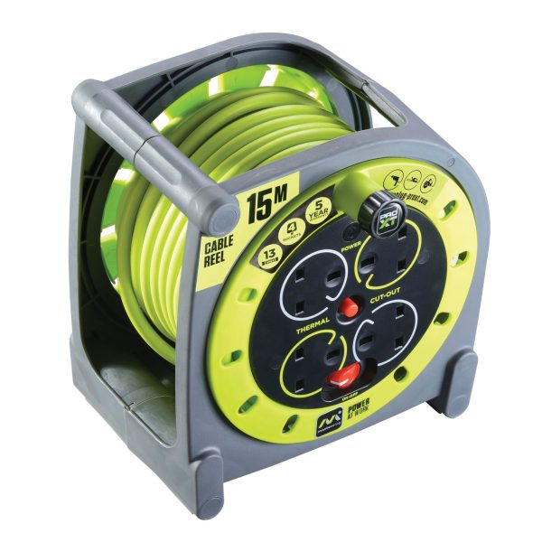 MASTERPLUG PRO-XT Case Cable Reel 240V 13A 4-Socket 15m