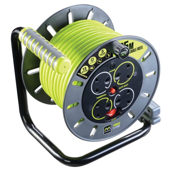 MASTERPLUG PRO-XT Open Cable Reel 240V 13A 4-Socket 25m
