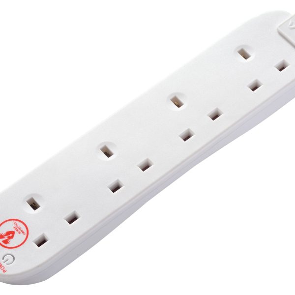 MASTERPLUG Extension Lead 240V 4-Gang 13A White Surge Protected 2m