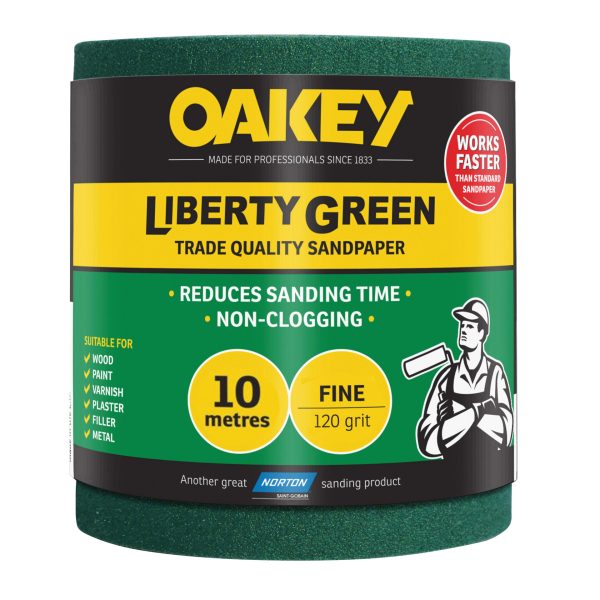 OAKEY Liberty Green Sanding Roll 115mm x 10m Fine 120G