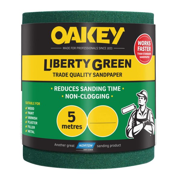 OAKEY Liberty Green Sanding Roll 115mm x 5m Extra Coarse 40G
