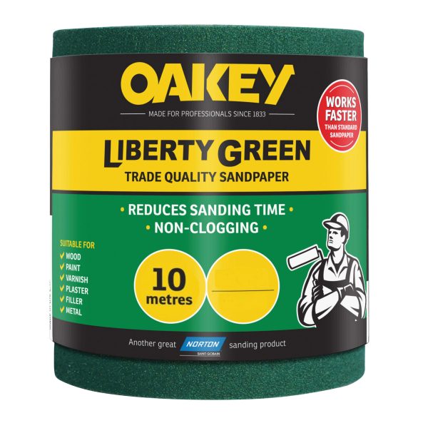 OAKEY Liberty Green Sanding Roll 115mm x 10m Medium 80G