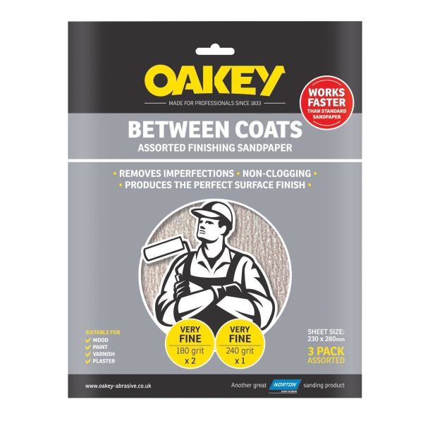 OAKEY Between Coats Finishing Sandpaper 230 x 280mm Assorted (3)
