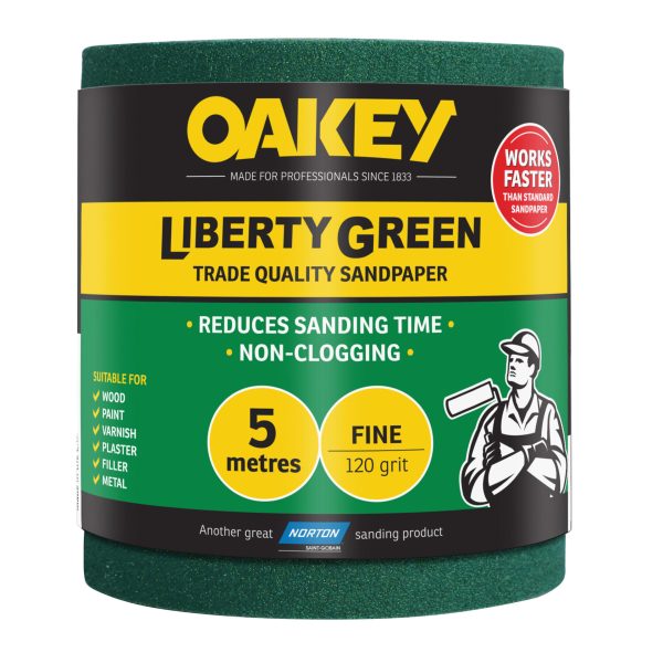 OAKEY Liberty Green Sanding Roll 115mm x 5m Fine 120G