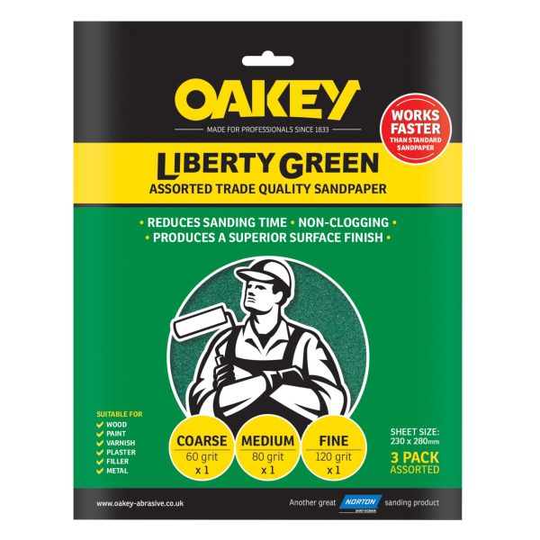 OAKEY Liberty Green Aluminium Oxide Sheets 230 x 280mm Assorted (3)