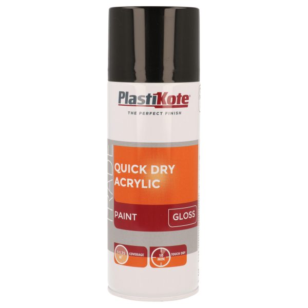 PLASTIKOTE Trade Quick Dry Acrylic Spray Paint Gloss Black 400ml