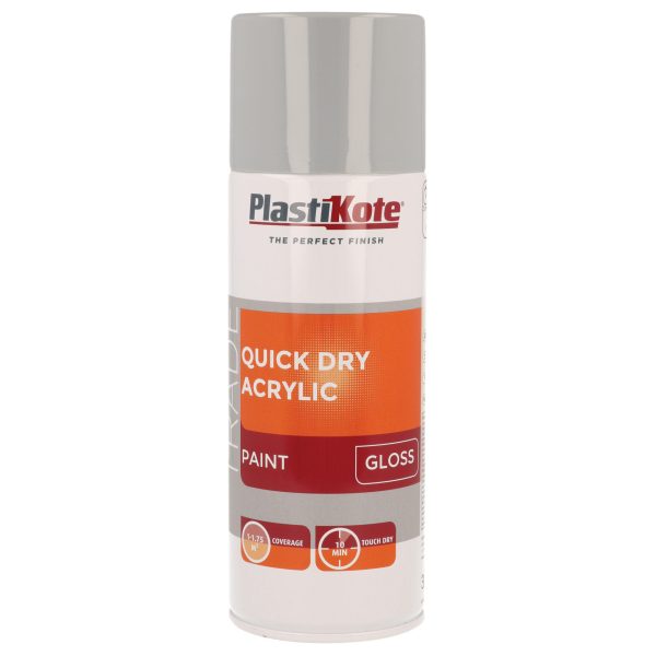 PLASTIKOTE Trade Quick Dry Acrylic Spray Paint Gloss Grey 400ml