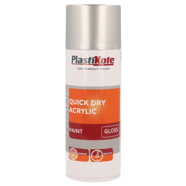 PLASTIKOTE Trade Quick Dry Acrylic Spray Paint Gloss Silver 400ml