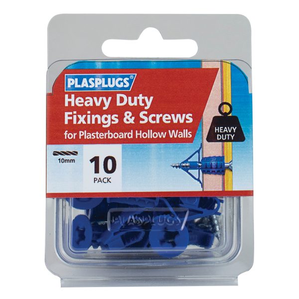PLASPLUGS HWHS010 Heavy-Duty Plasterboard Fixings & Screws Pack of 10