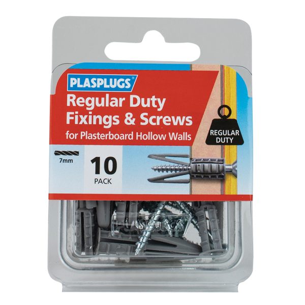 PLASPLUGS Regular-Duty Fixings & Screws Pack of 10