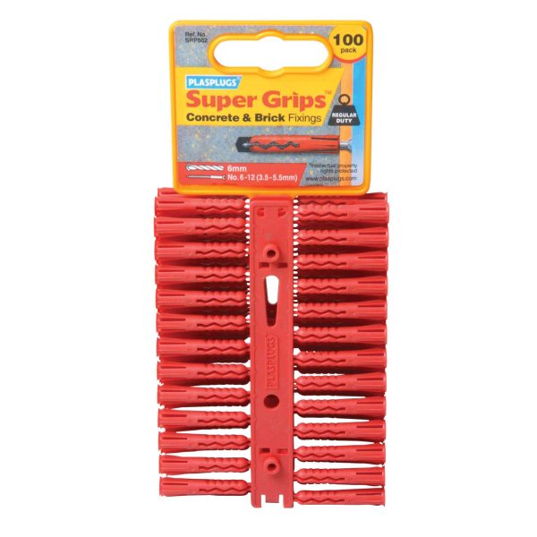 PLASPLUGS SRP 502 Solid Wall Super Grips™ Fixings Red (100)