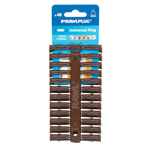 RAWLPLUG Brown UNO® Plugs 7 x 30mm (Card 48)