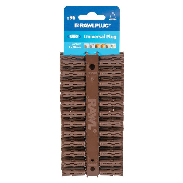 RAWLPLUG Brown UNO® Plugs 7 x 30mm (Card 96)
