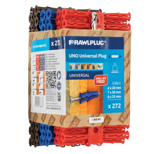 RAWLPLUG Mixed UNO® Plugs (Pack 272) + Drill Bit