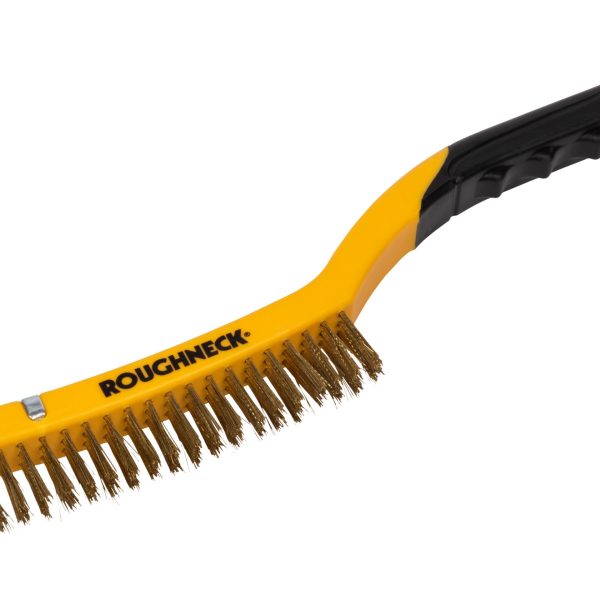 ROUGHNECK Brass Wire Brush Soft Grip with Scraper 355mm (14in) - 3 Row