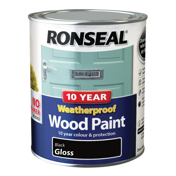 RONSEAL 10 Year Weatherproof Wood Paint Black Gloss 750ml