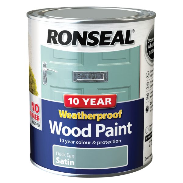 RONSEAL 10 Year Weatherproof Wood Paint Duck Egg Blue Satin 750ml