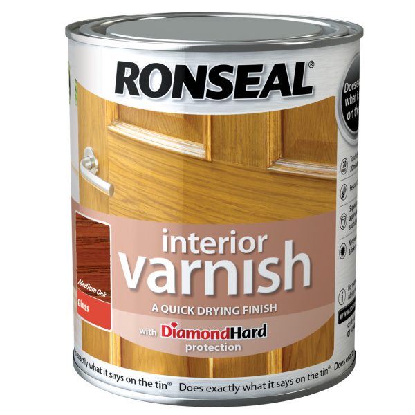 RONSEAL Interior Varnish Quick Dry Gloss Medium Oak 250ml