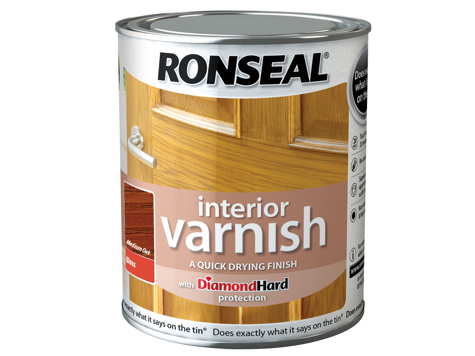 RONSEAL Interior Varnish Quick Dry Gloss Medium Oak 250ml