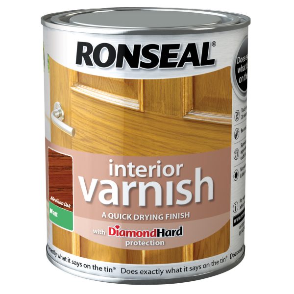 RONSEAL Interior Varnish Quick Dry Matt Medium Oak 750ml