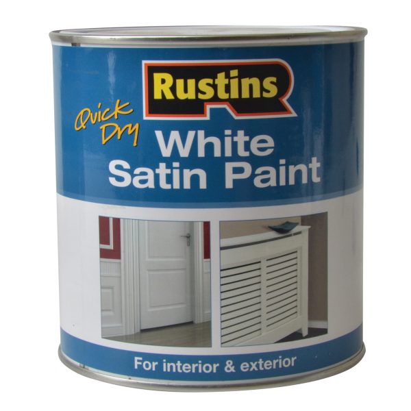 RUSTINS Quick Dry White Satin Paint 1 Litre