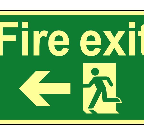 SCAN Fire Exit Running Man Arrow Left - Photoluminescent 300 x 200mm