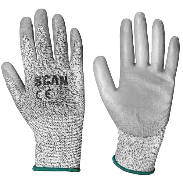 SCAN Grey PU Coated Cut 3 Gloves - M (Size 8)