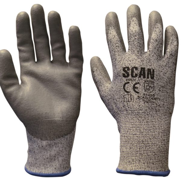 SCAN Grey PU Coated Cut 5 Gloves - M (Size 8)