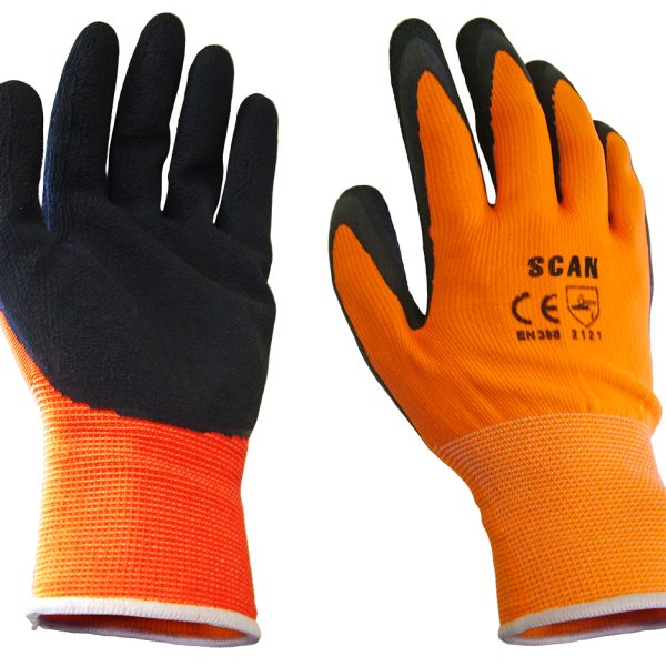 SCAN Hi-Vis Orange Foam Latex Coated Gloves - XL (Size 10)