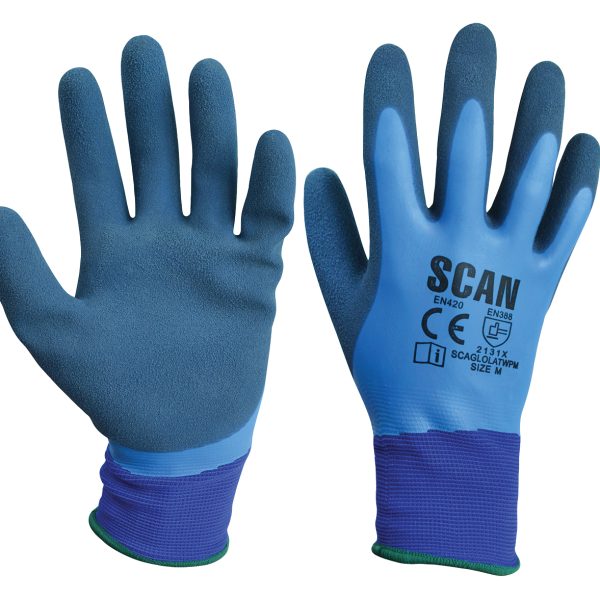 SCAN Waterproof Latex Gloves - M (Size 8)