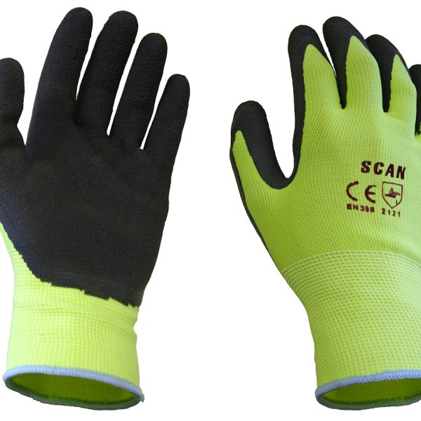 SCAN Hi-Vis Yellow Foam Latex Coated Gloves -XL (Size 10)
