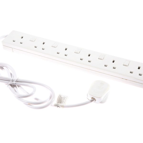 Extension Lead 240V 6-Way 13A Switched Neon 2m