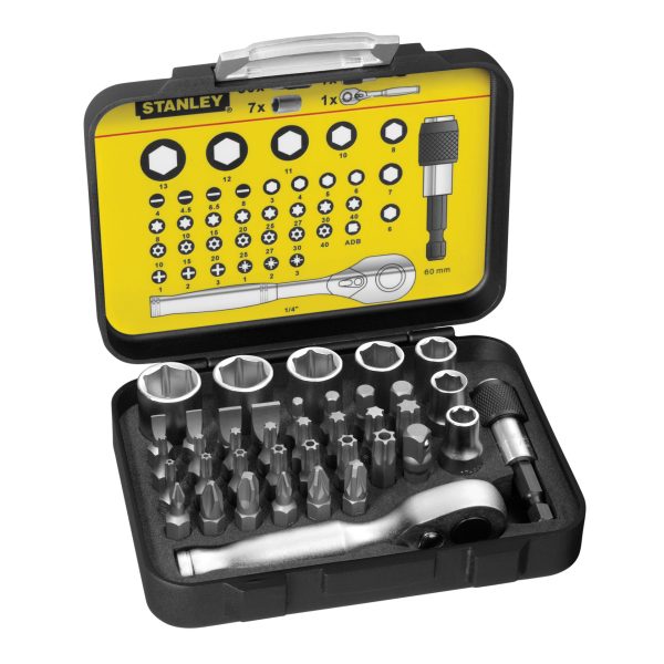 STANLEY® Hand Tools Bit & Socket Set of 39 + Ratchet Metric 1/4 Drive