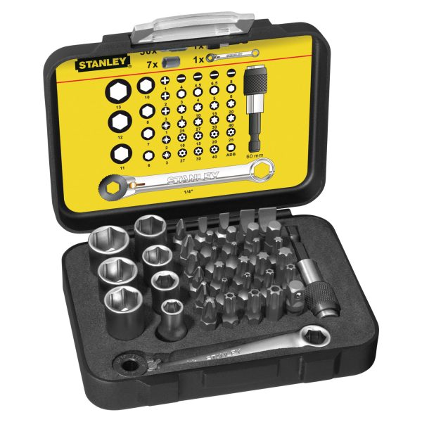 STANLEY® Hand Tools Bit & Socket Set of 39 + Ratchet End Metric 1/4 Drive