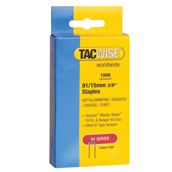 91 Narrow Crown Staples 15mm - Electric Tackers Pack 1000