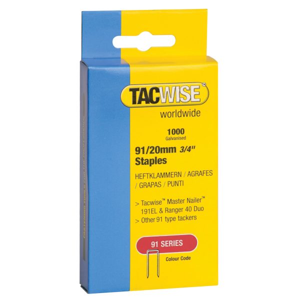 91 Narrow Crown Staples 20mm - Electric Tackers Pack 1000