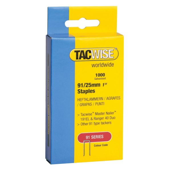 91 Narrow Crown Staples 25mm - Electric Tackers Pack 1000