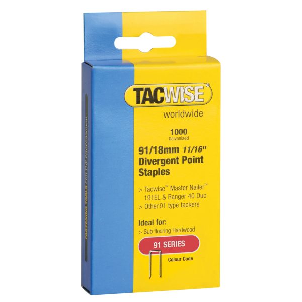 91 Narrow Crown Divergent Point Staples 18mm - Electric Tackers Pack 1000