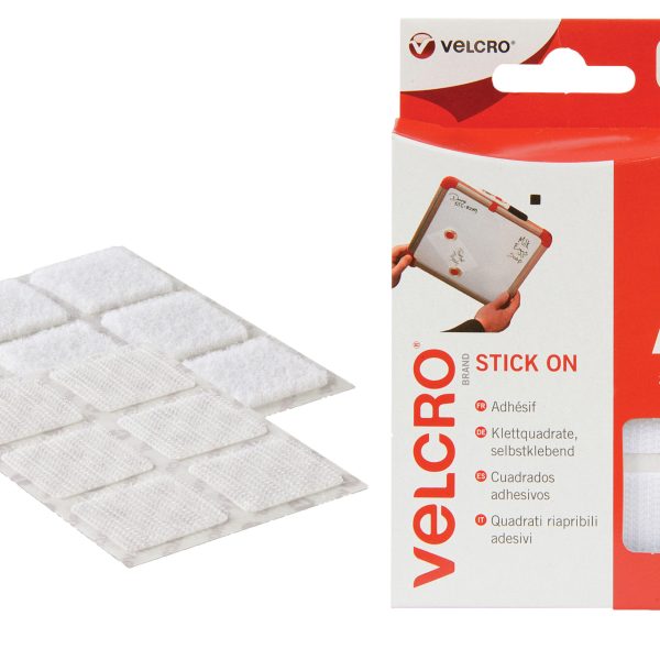 VELCRO® Brand 60235 VELCRO® Brand Stick On Squares 25mm White (Pack 24)