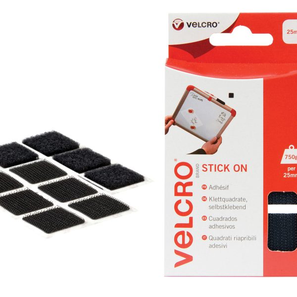 VELCRO® Brand 60236 VELCRO® Brand Stick On Squares 25mm Black (Pack 24)