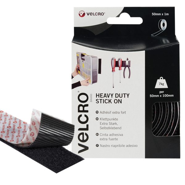 VELCRO® Brand VEL-EC60241-SRP6 VELCRO® Brand Heavy-Duty Stick On Tape 50mm x 1m Black