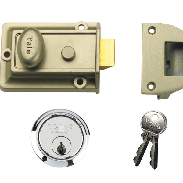 YALE LOCKS P77 Traditional Nightlatch 60mm Backset Nickel Brass Finish SC Cylinder Box