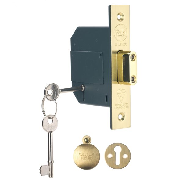 YALE LOCKS PM562 Hi-Security BS 5 Lever Mortice Deadlock 81mm 3in Polished Brass