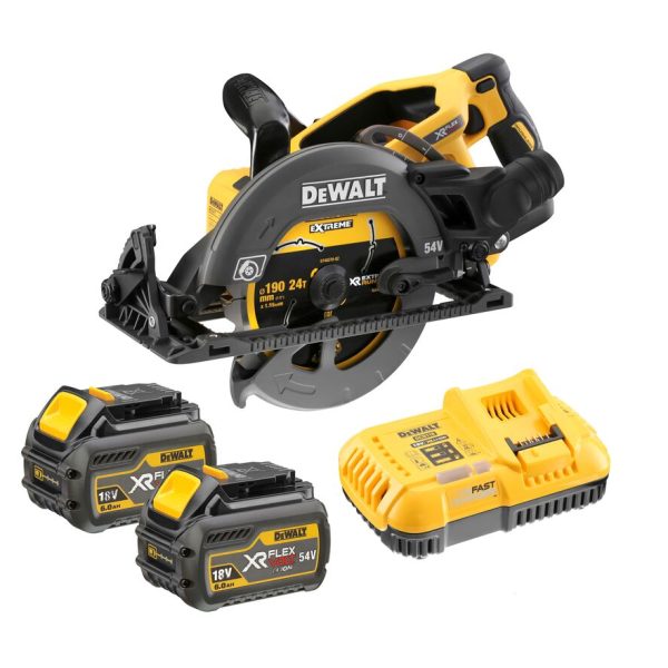 DEWALT DCS577T2-GB 54V XR FLEXVOLT 190mm High Torque Circular Saw - 2 x 6.0Ah