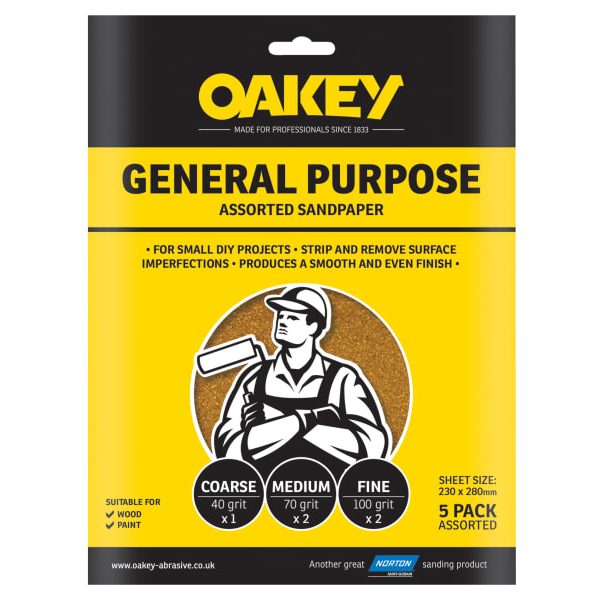 OAKEY Glasspaper Sanding Sheets 230 x 280mm Course/Extra Coarse 40G (5)