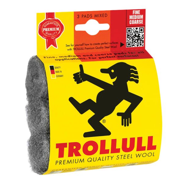 TROLLULL TRL770834 Steel Wool Pads, Assorted Grades (Pack 3)