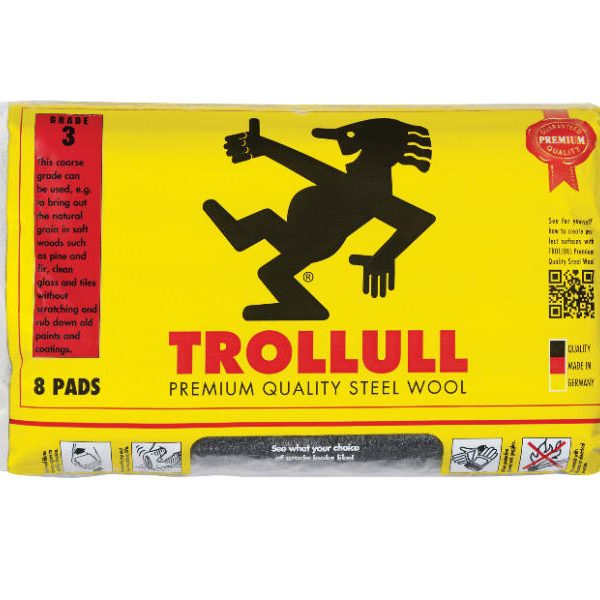 TROLLULL TRL771234 Extra Large Steel Wool Pads Grade 3 (Pack 8)
