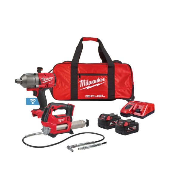 MILWAUKEE M18ONEPP2Q-502B FUEL™ Impact Wrench & grease gun Power Pack 18V 2 x 5.0Ah Li-ion