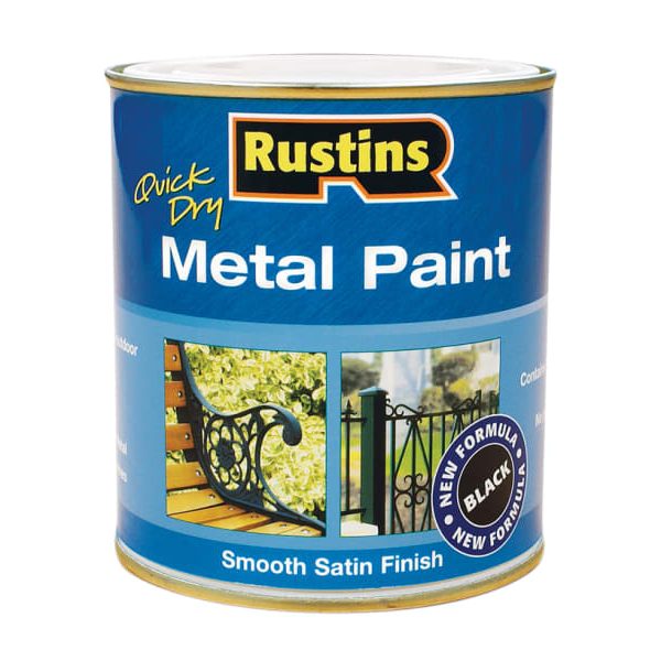 RUSTINS Quick Dry Metal Paint Smooth Satin Black 500ml