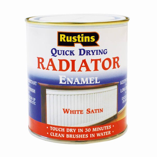RUSTINS Quick Dry Radiator Enamel Paint Satin White 500ml